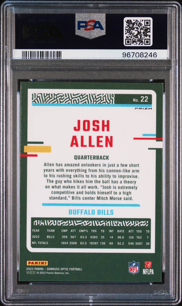 Josh Allen 2023 Donruss Optic Holo Bills Card #22 PSA 10