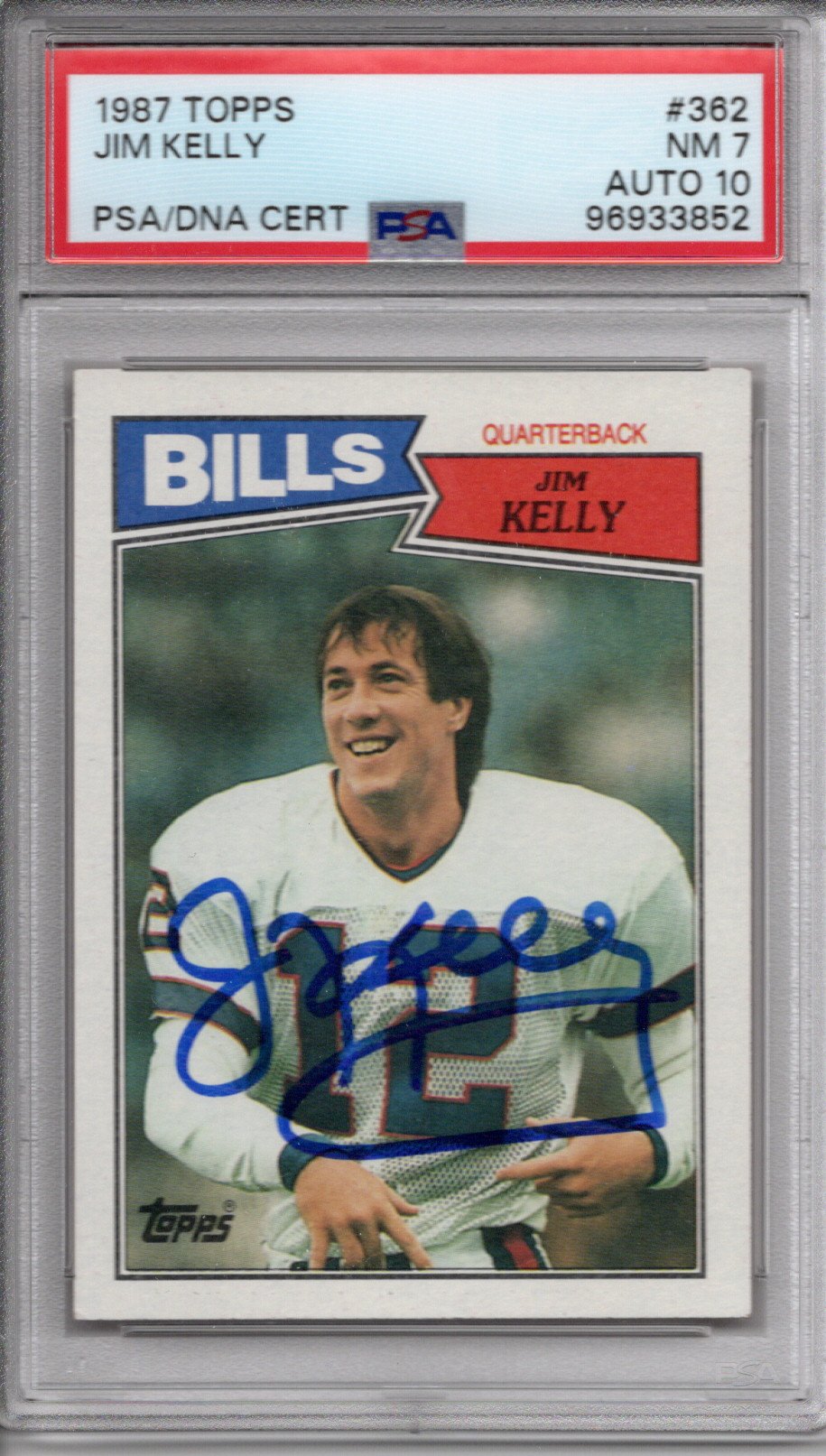 Jim Kelly Signed Buffalo Bills 1987 Topps Rookie Card #362 PSA Graded Encapsulated 96933852-Powers Sports Memorabilia