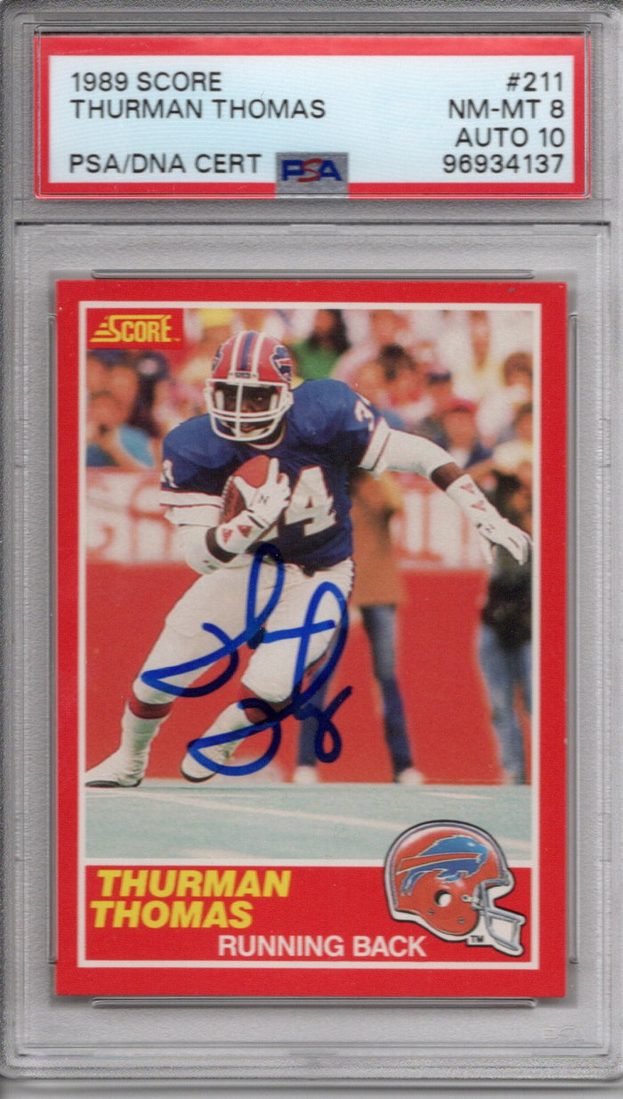 Thurman Thomas Signed Buffalo Bills 1989 Score #211 Rookie Card PSA Graded Encapsulated 96934137-Powers Sports Memorabilia