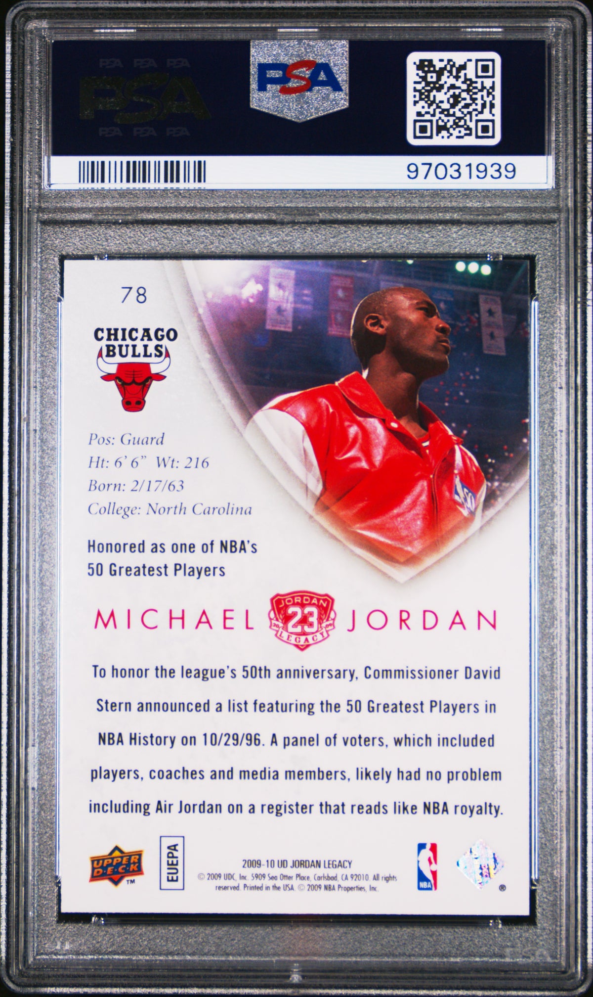Michael Jordan 2009 Upper Deck Legacy Gold Basketball Card #78 Graded PSA 10-Powers Sports Memorabilia