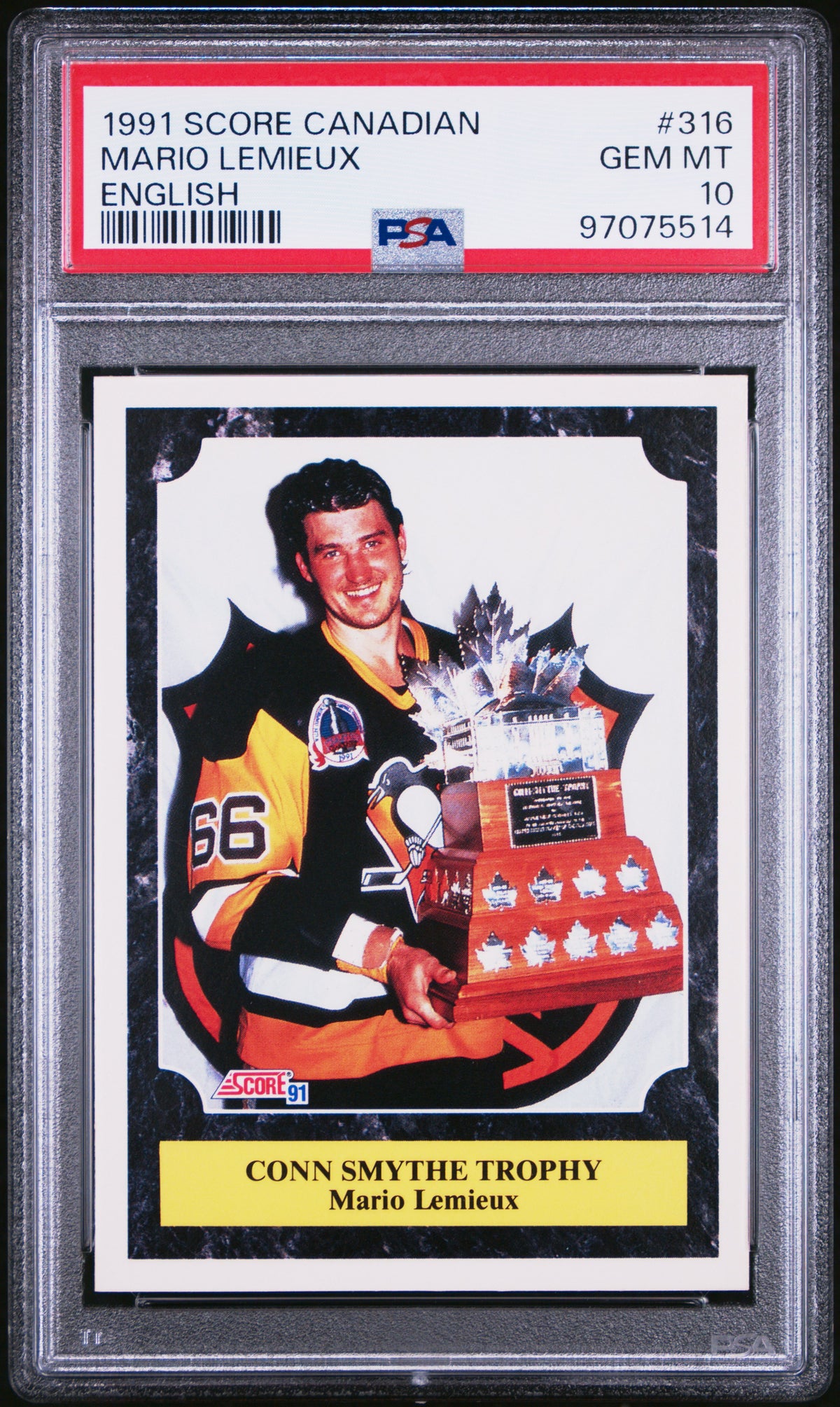Mario Lemieux 1991 Score Canadian English Hockey Card #316 Graded PSA 10 Cert #97075514-Powers Sports Memorabilia
