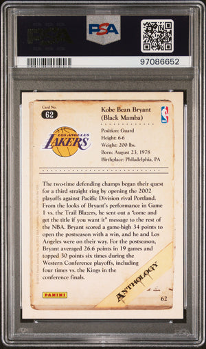 Kobe Bryant 2012 Panini Kobe Anthology Lakers Card #62 PSA 9