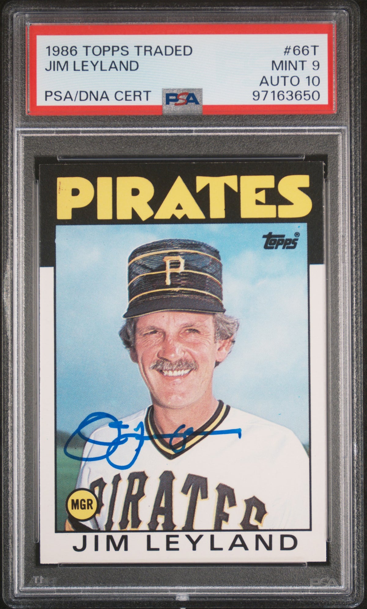 Jim Leyland 1986 Topps Traded Signed Rookie Card #66T Graded PSA 9 Auto 10-Powers Sports Memorabilia