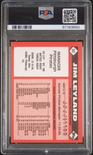 Jim Leyland 1986 Topps Traded Signed Rookie Card #66T Graded PSA 9 Auto 10-Powers Sports Memorabilia