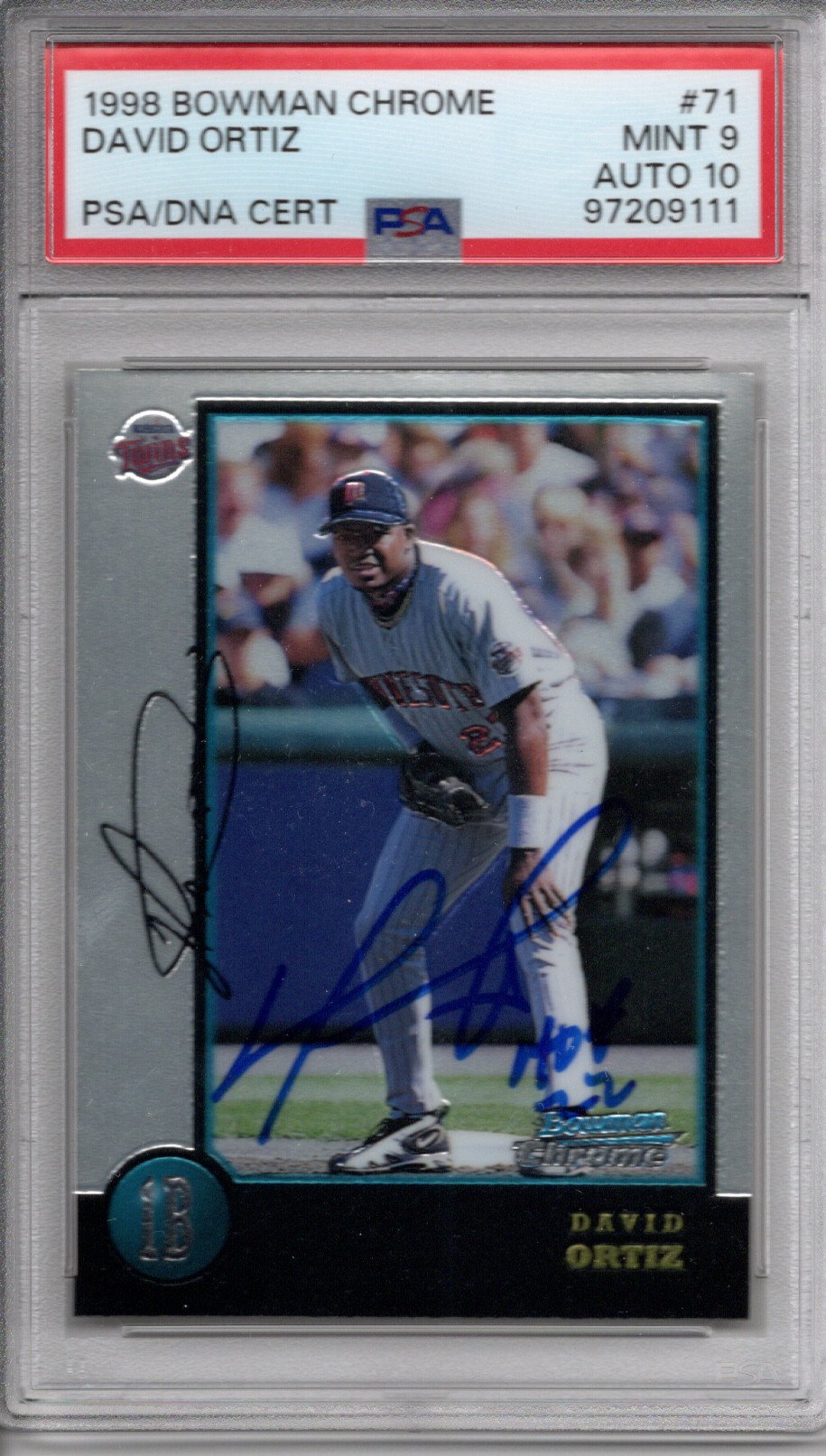 David Ortiz Signed Minnesota Twins 1998 Bowman Chrome Rookie Card #71 W/ HOF 22 PSA Graded Encapsulated 97209111-Powers Sports Memorabilia