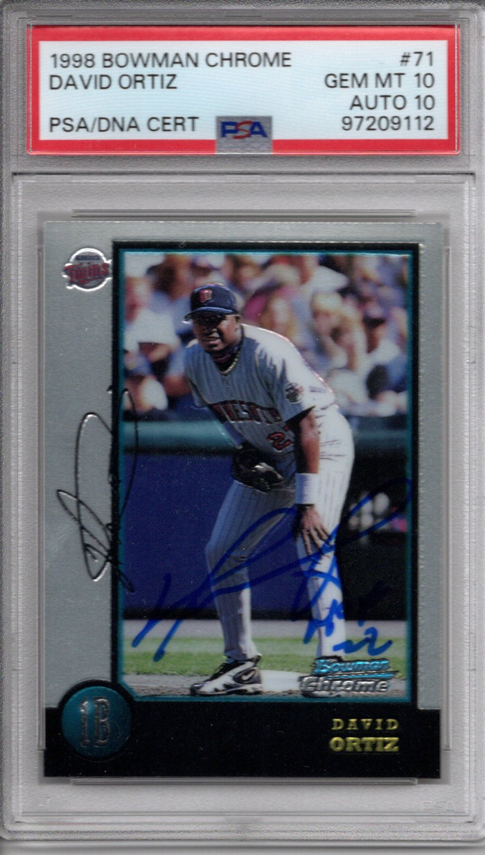 David Ortiz Signed Minnesota Twins 1998 Bowman Chrome #71 Rookie Card W/ HOF 22 PSA Graded Encapsulated 97209112-Powers Sports Memorabilia