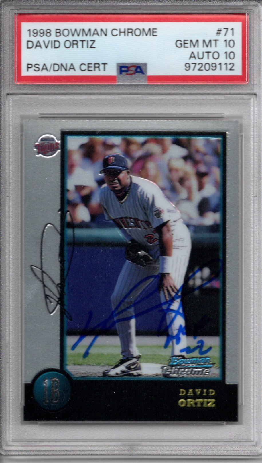David Ortiz Signed Minnesota Twins 1998 Bowman Chrome #71 Rookie Card W/ HOF 22 PSA Graded Encapsulated 97209112-Powers Sports Memorabilia