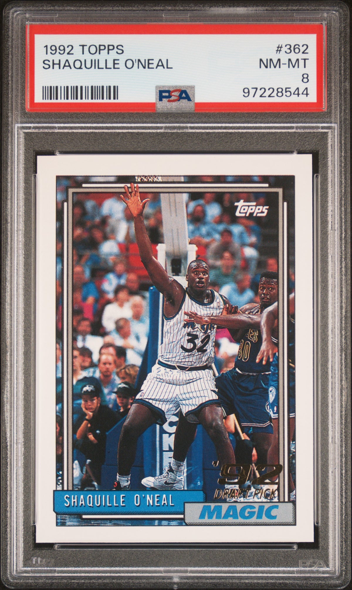 Shaquille O'Neal 1992 Topps Basketball Rookie Card #362 Graded PSA 8 Cert #97228544-Powers Sports Memorabilia