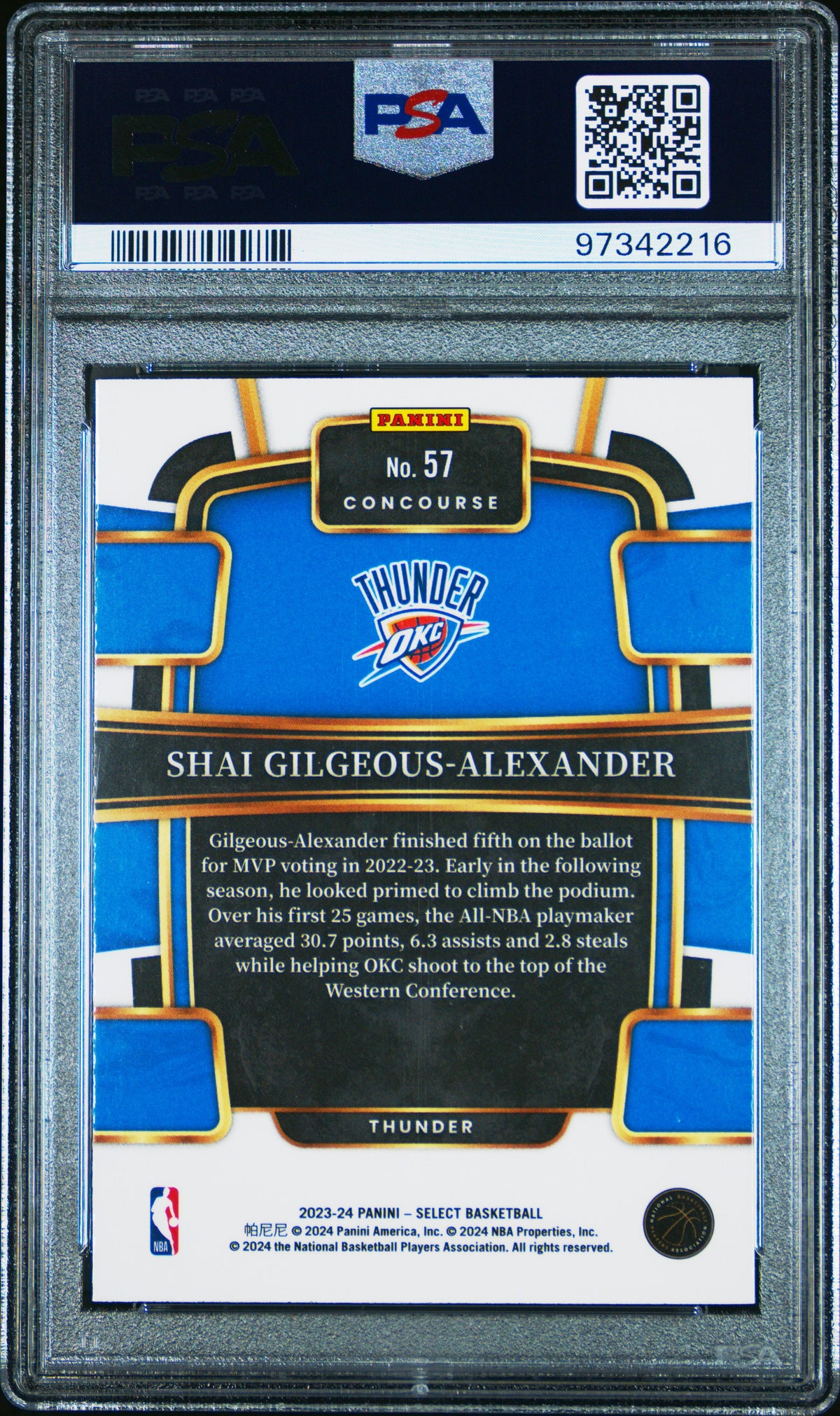 Shai Gilgeous-Alexander 2023 Panini Select Blue Basketball Card #57 Graded PSA 10-Powers Sports Memorabilia