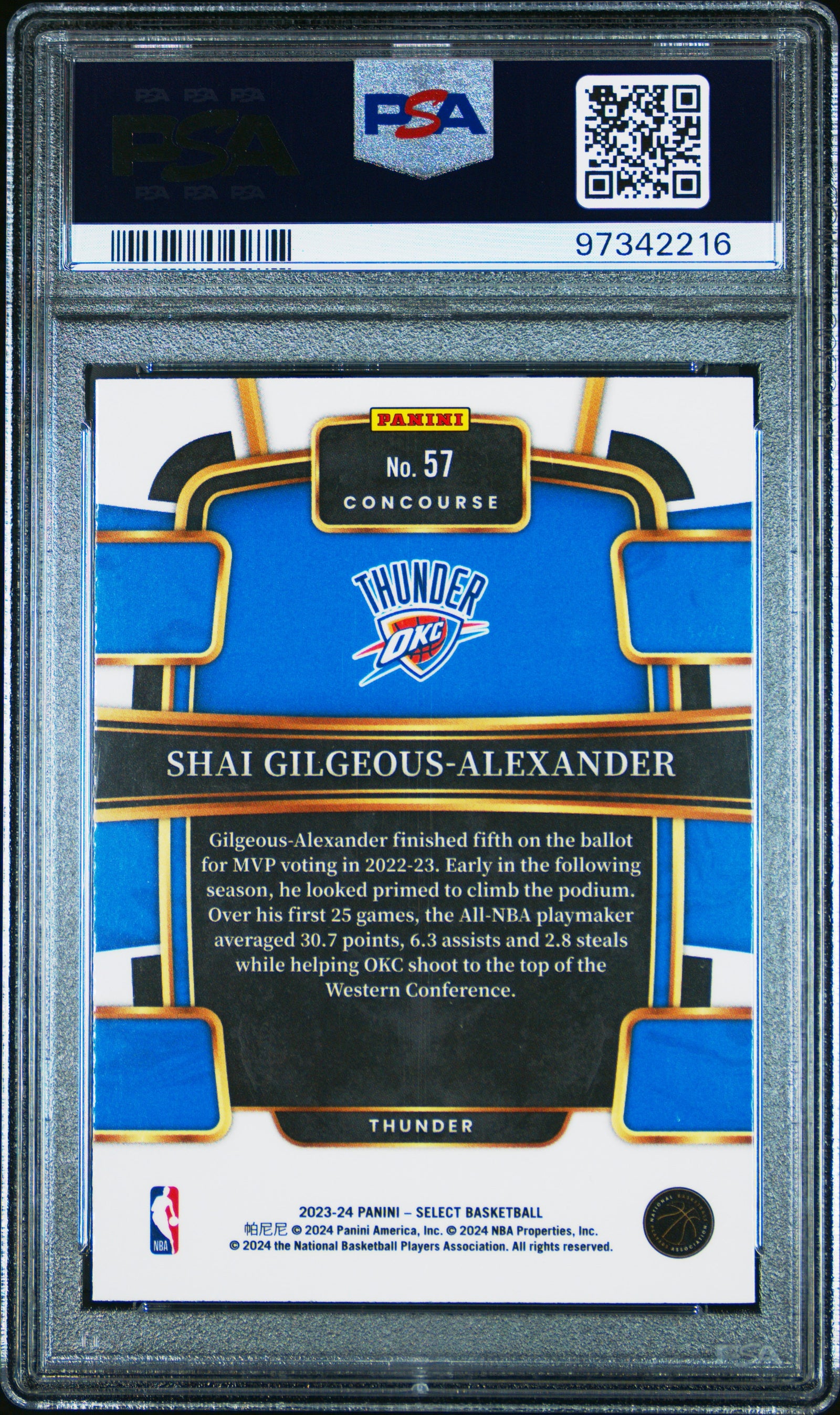 Shai Gilgeous-Alexander 2023 Panini Select Blue Basketball Card #57 Graded PSA 10-Powers Sports Memorabilia