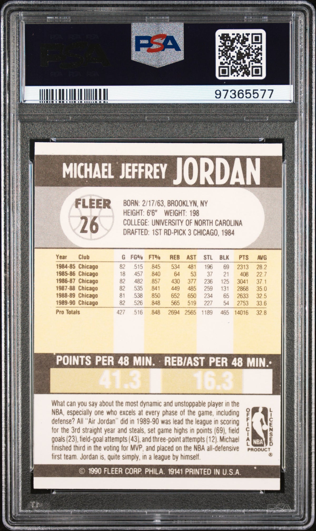 Michael Jordan 1990 Fleer Basketball Card #26 Graded PSA 6-Powers Sports Memorabilia
