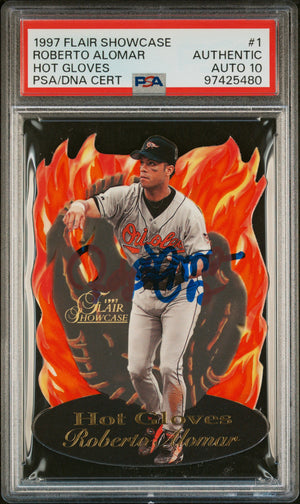 Roberto Alomar 1997 Flair Showcase Hot Gloves Signed Card #1 Auto Graded PSA 10-Powers Sports Memorabilia