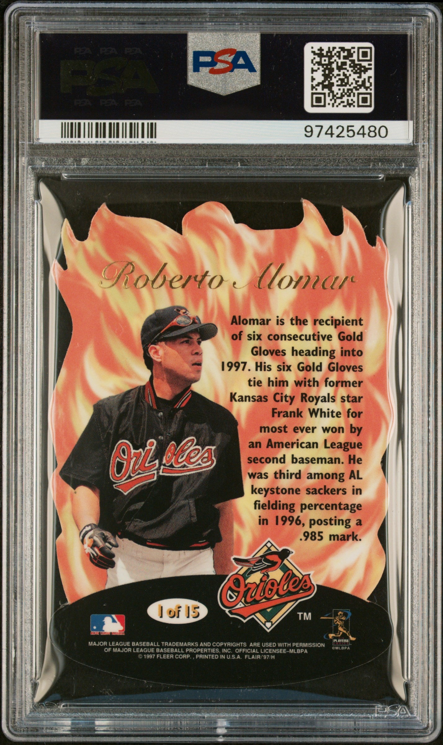 Roberto Alomar 1997 Flair Showcase Hot Gloves Signed Card #1 Auto Graded PSA 10-Powers Sports Memorabilia
