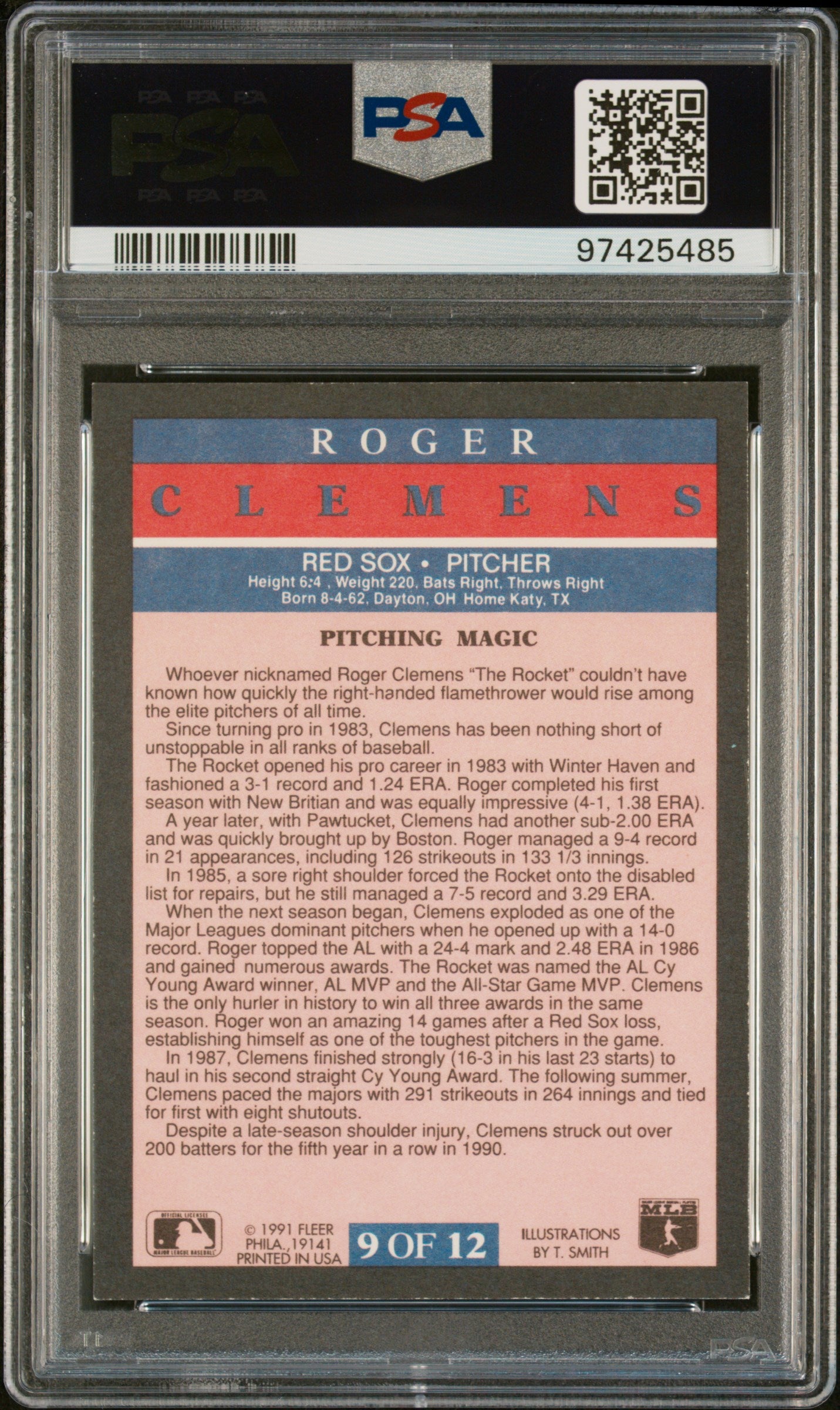 Roger Clemens 1991 Fleer Pro-Visions Signed Baseball Card #9 Auto PSA 10 7425485-Powers Sports Memorabilia