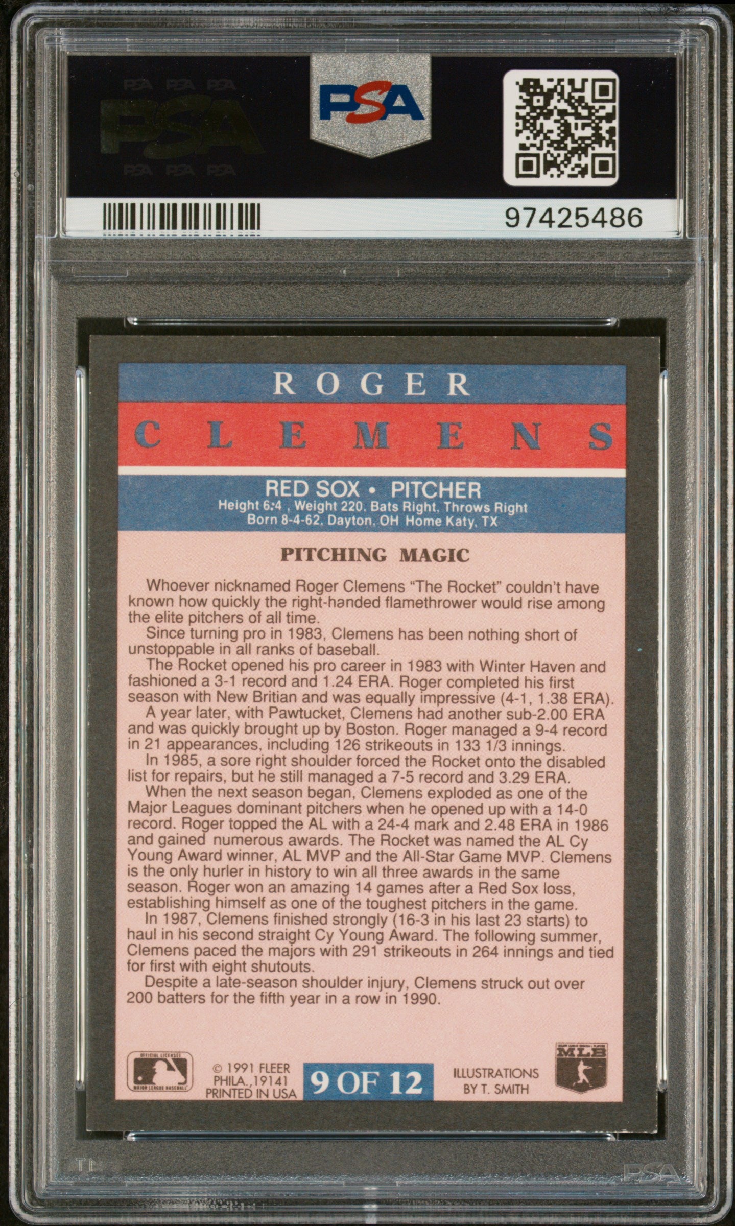 Roger Clemens 1991 Fleer Pro-Visions Signed Baseball Card #9 Auto PSA 10 7425486-Powers Sports Memorabilia