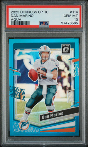 Dan Marino 2023 Donruss Optic Aqua Football Card #114 Graded PSA 10 42/299-Powers Sports Memorabilia