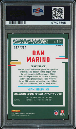 Dan Marino 2023 Donruss Optic Aqua Football Card #114 Graded PSA 10 42/299-Powers Sports Memorabilia