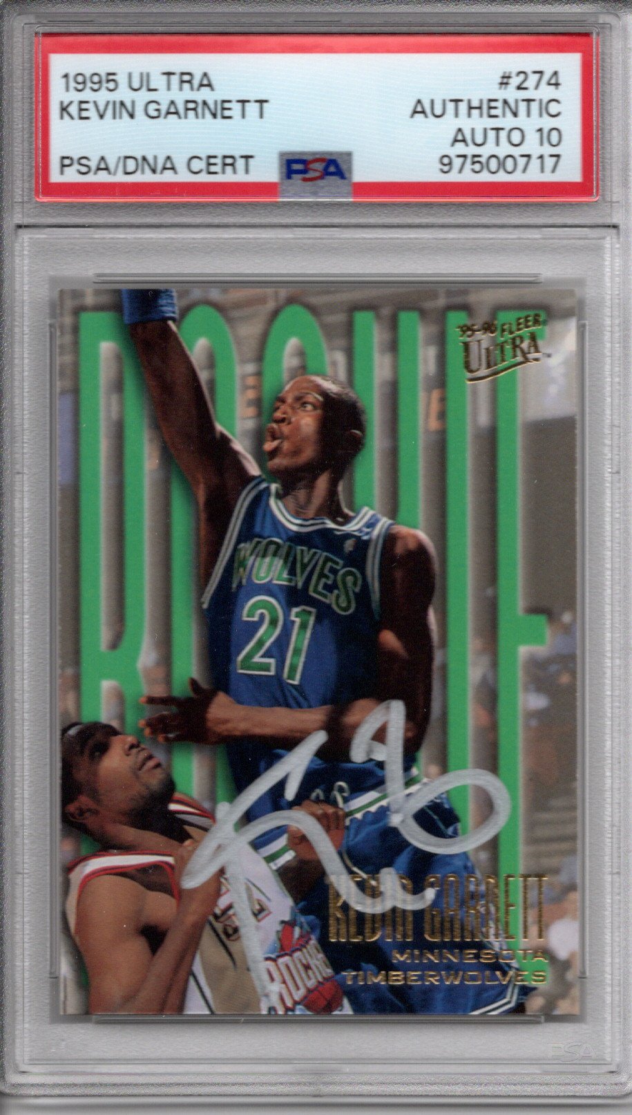 Kevin Garnett Signed Minnesota Timberwolves 1995 Fleer Ultra Rookie Card #274 PSA Encapsulated 97500717-Powers Sports Memorabilia