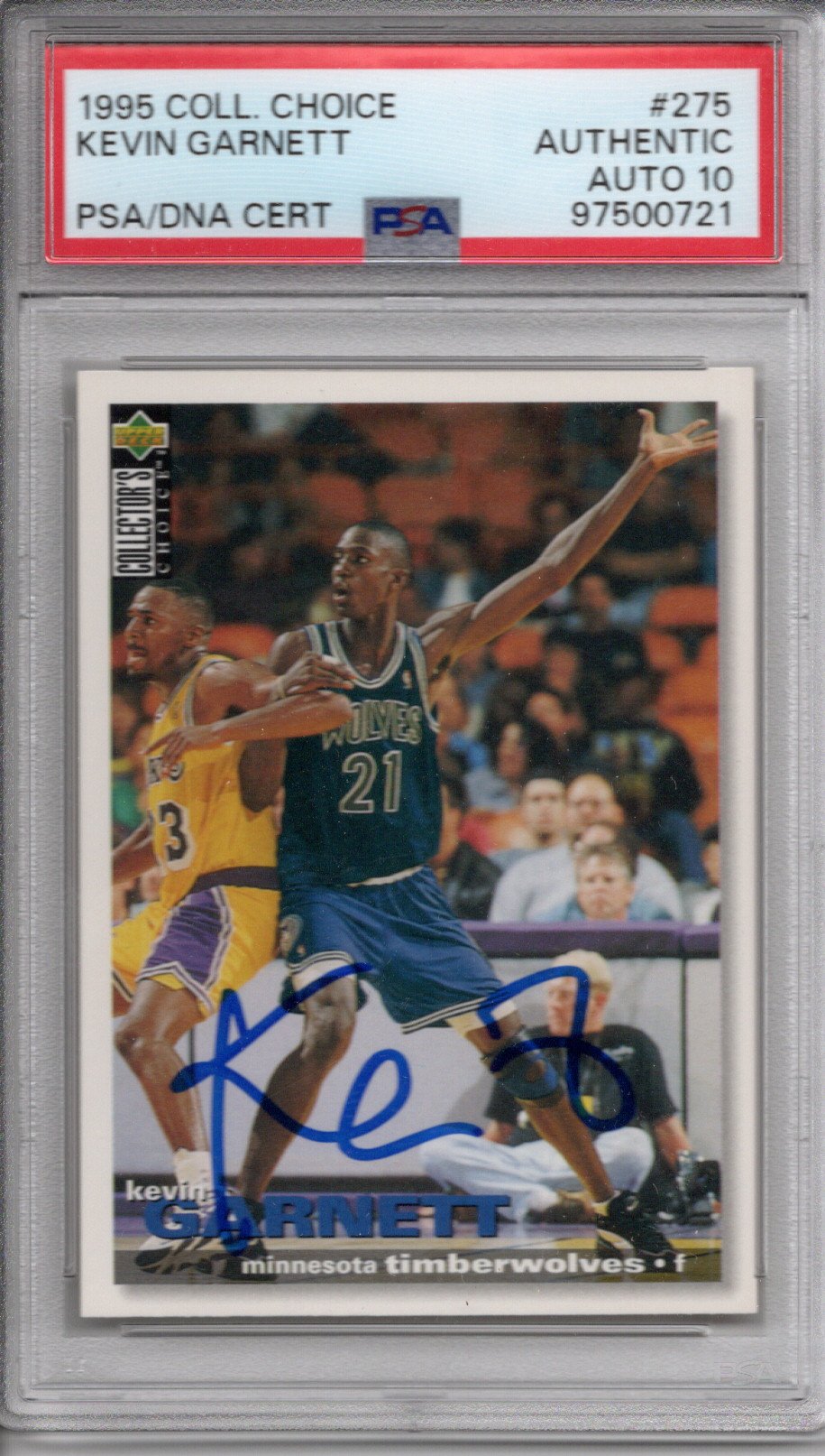 Kevin Garnett Signed Minnesota Timberwolves 1995 Upper Deck Rookie Card #275 PSA AUTHENTIC AUTO 10-Powers Sports Memorabilia