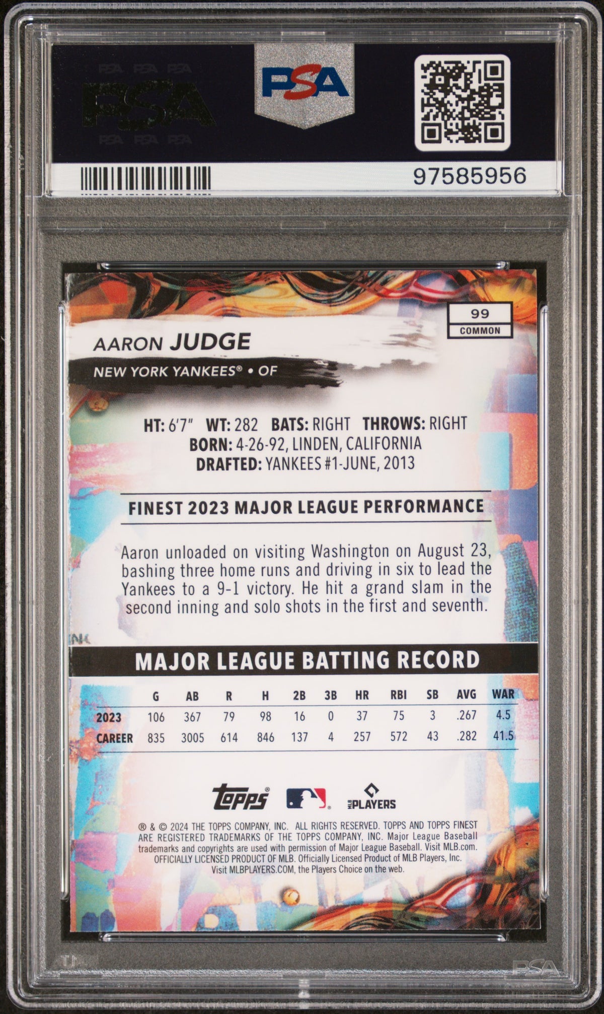 Aaron Judge 2024 Finest Checkerboard Refractor Card #99 PSA 10