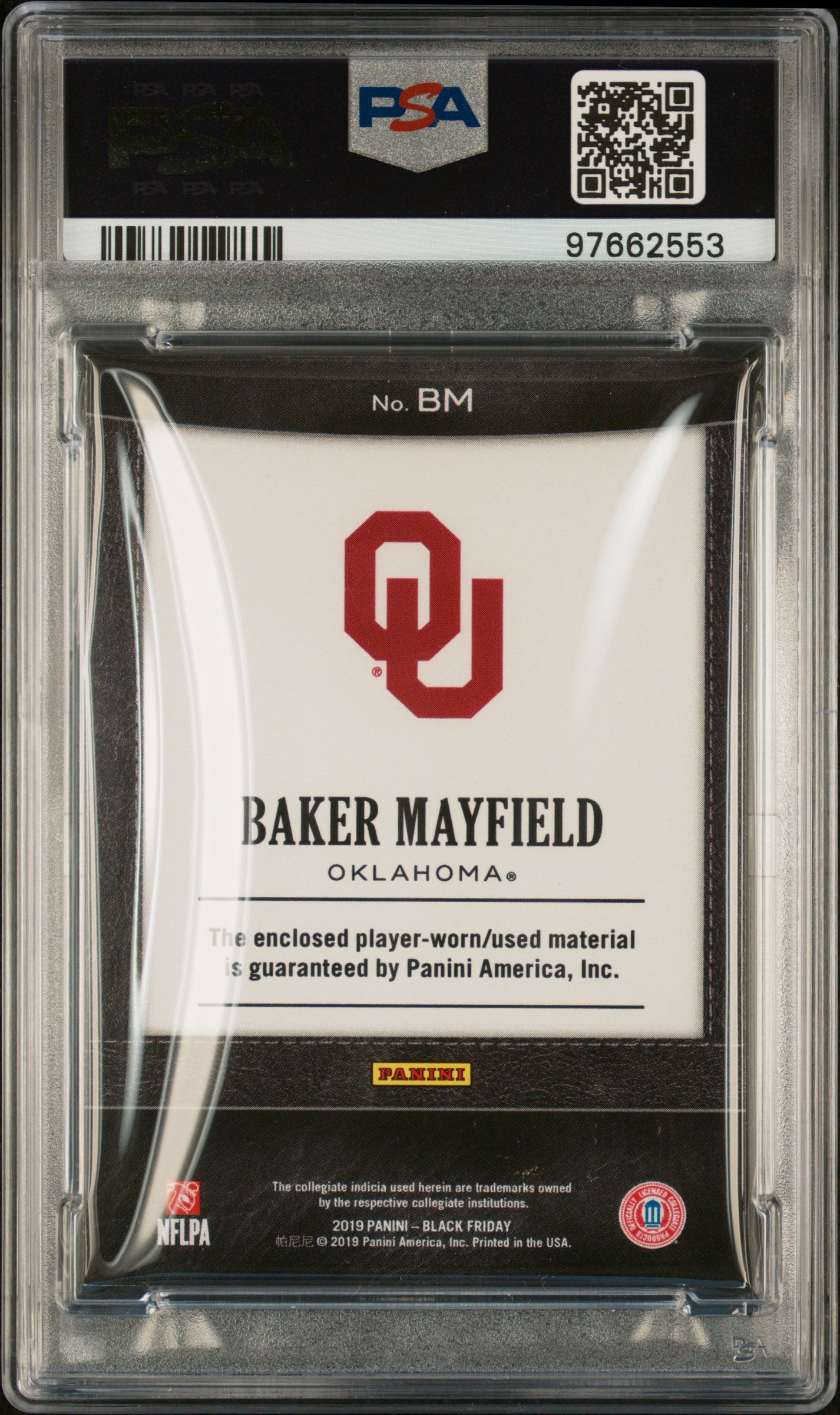 Baker Mayfield 2019 Panini Game Used Patch Card #BM Auto Graded PSA 9 14/51-Powers Sports Memorabilia