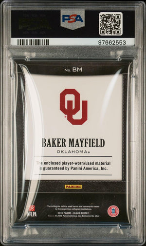 Baker Mayfield 2019 Panini Black Friday Massive Materials Signed Football Card Graded PSA Authentic Auto 9 14/50 Cert #97662553-Powers Sports Memorabilia