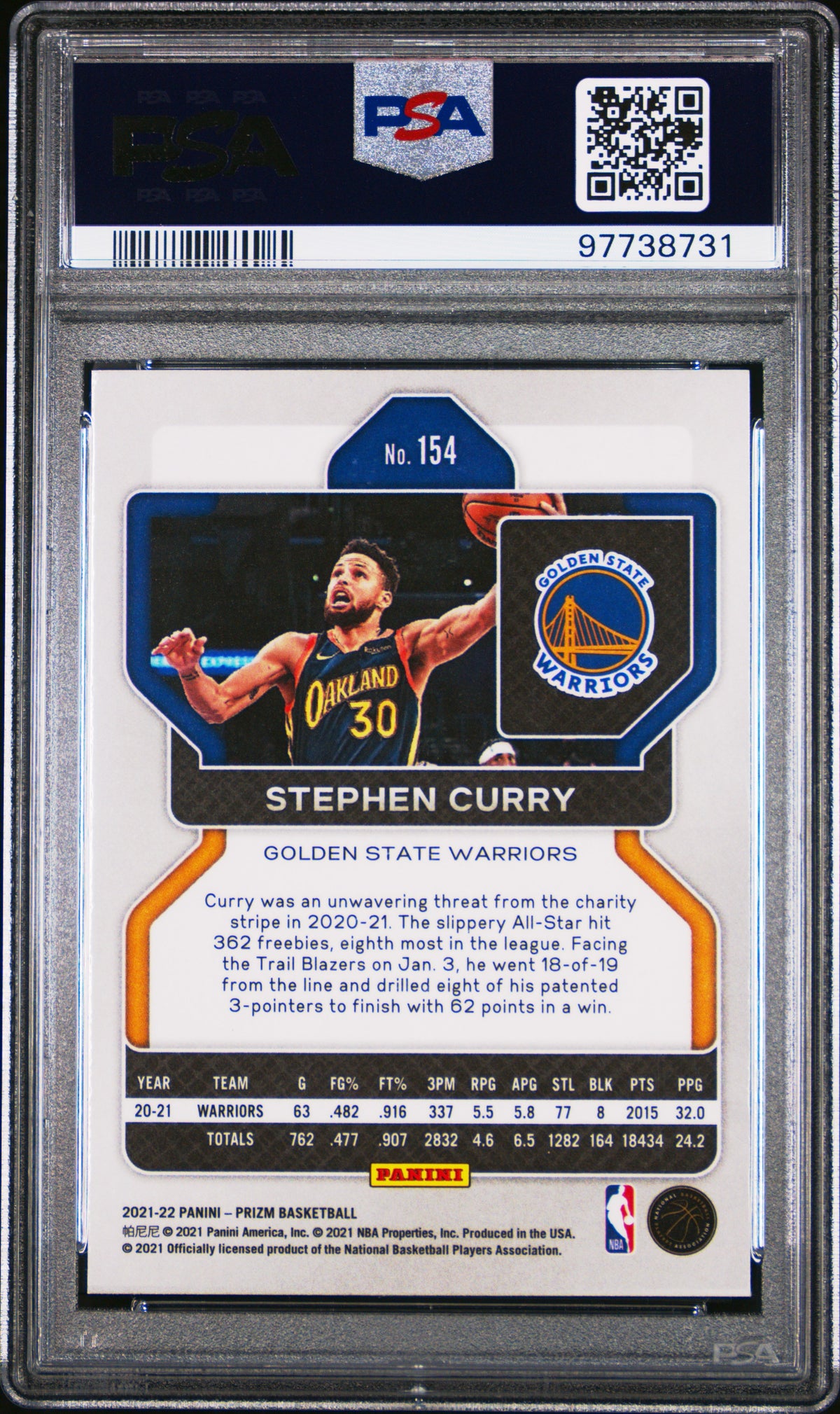 Stephen Curry 2021 Panini Prizm Warriors Card #154 PSA 10