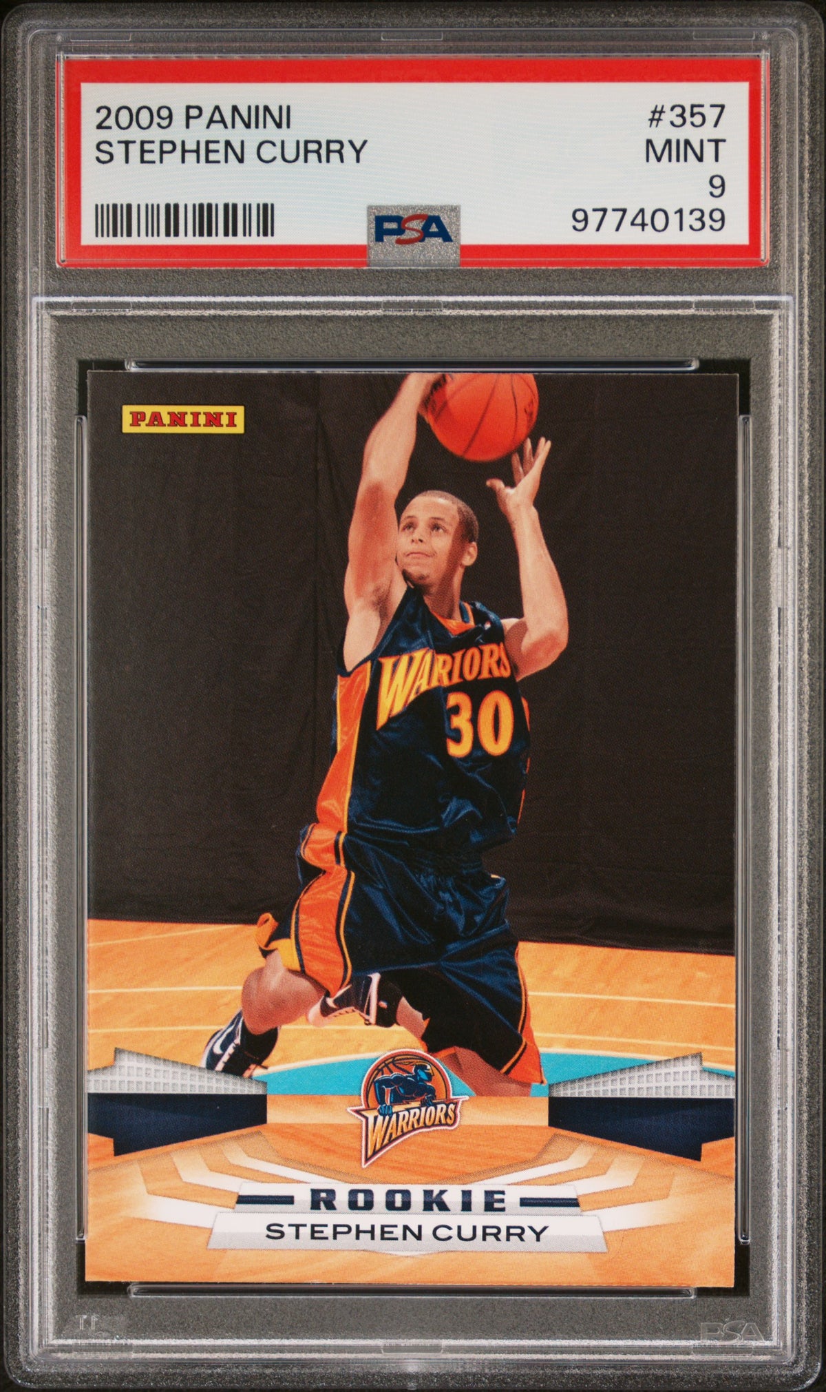 Stephen Curry 2009 Panini Basketball Rookie Card RC #357 Graded PSA 9