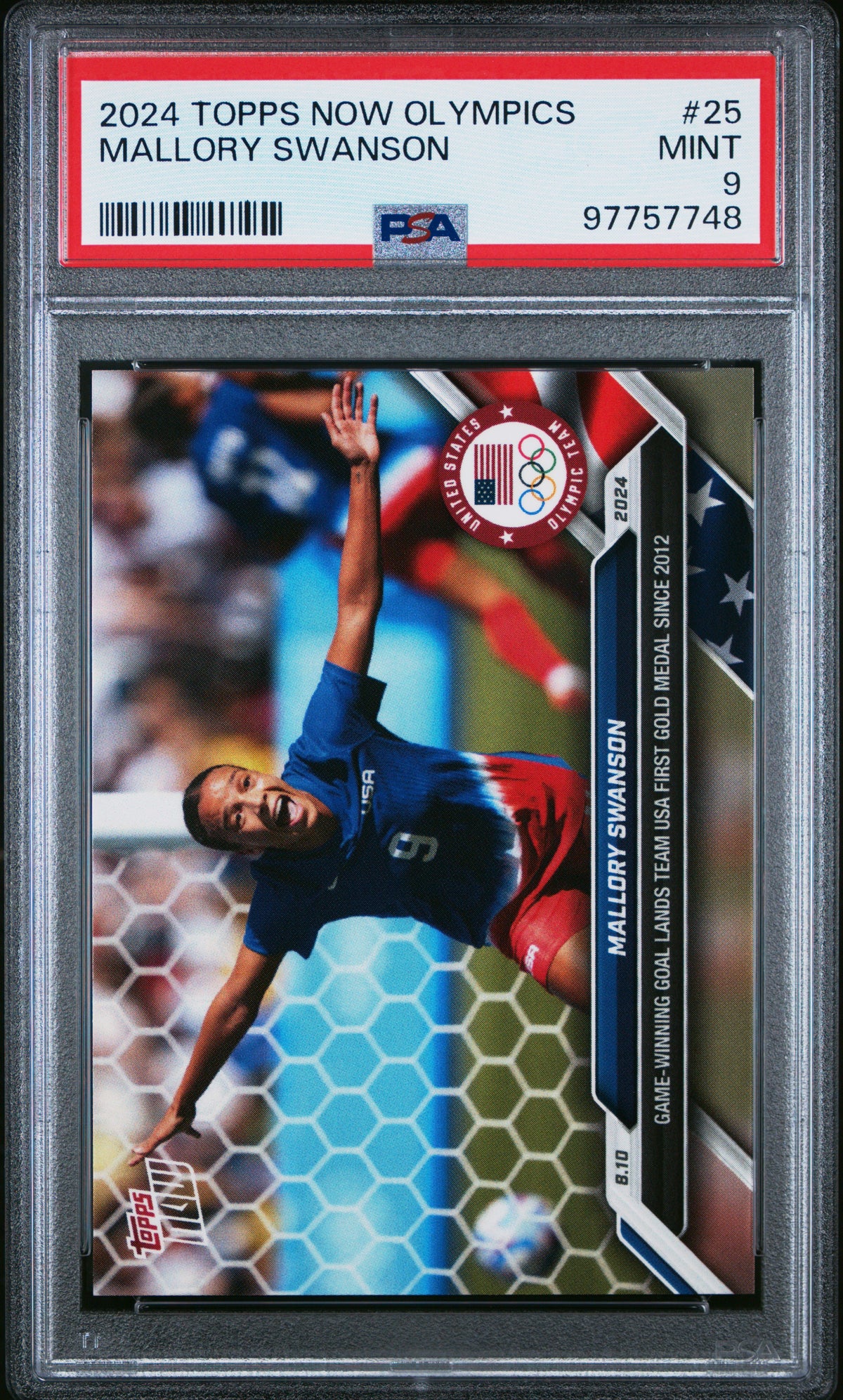 Mallory Swanson 2024 Topps Now Olympics USA Gold Medal Soccer Card #25 Graded PSA 9-Powers Sports Memorabilia