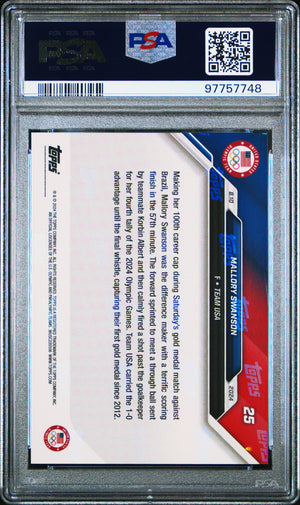 Mallory Swanson 2024 Topps Now Olympics USA Gold Medal Soccer Card #25 Graded PSA 9-Powers Sports Memorabilia