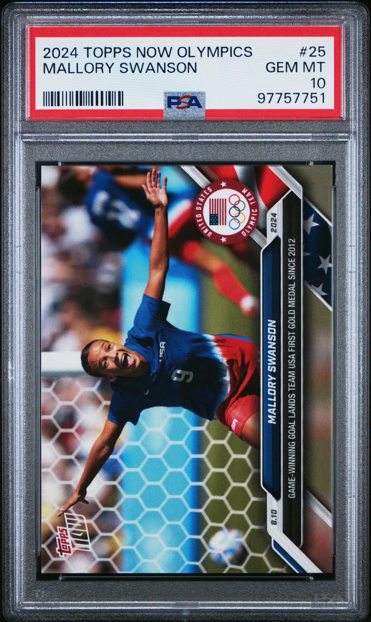 Mallory Swanson 2024 Topps Now Olympics USA Gold Medal Soccer Card #25 Graded PSA 10-Powers Sports Memorabilia