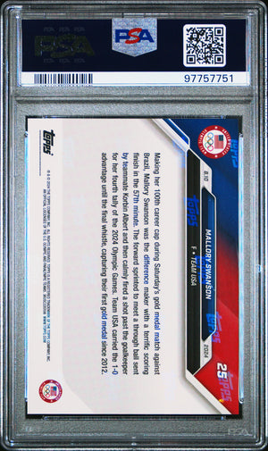 Mallory Swanson 2024 Topps Now Olympics USA Gold Medal Soccer Card #25 Graded PSA 10-Powers Sports Memorabilia