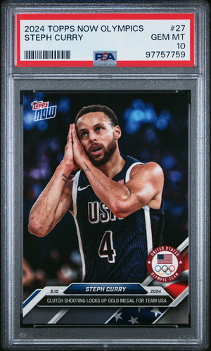 Stephen Curry 2024 Topps Now Olympics USA Gold Medal Night Night Basketball Card #27 Graded PSA 10-Powers Sports Memorabilia