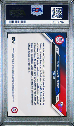 Stephen Curry LeBron James Kevin Durant 2024 Topps Now Olympics USA Gold Medal Basketball Card #26 Graded PSA 10-Powers Sports Memorabilia