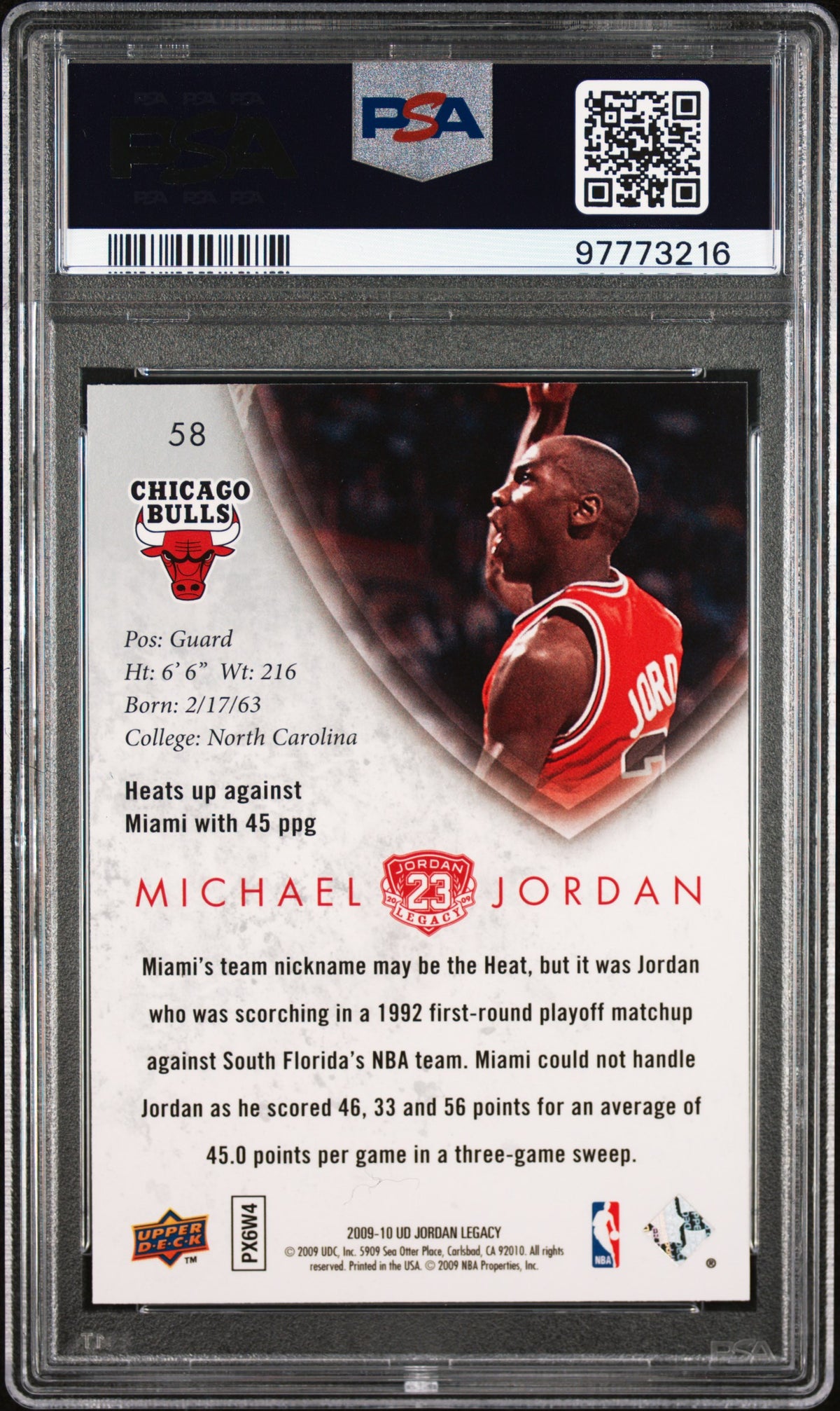 Michael Jordan 2009 Upper Deck Jordan Legacy Gold Chicago Bulls Basketball Card #58 Graded PSA 9 Cert #97773216-Powers Sports Memorabilia