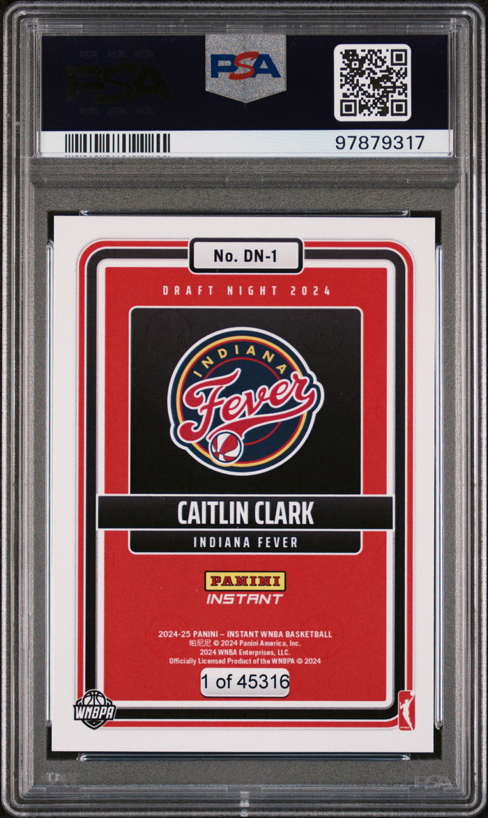 Caitlin Clark 2024 Panini Instant WNBA Draft Night Basketball Rookie Card #DN1 Graded PSA 9 Cert #97879317-Powers Sports Memorabilia