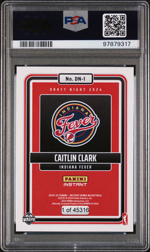 Caitlin Clark 2024 Panini Instant WNBA Draft Night Basketball Rookie Card #DN1 Graded PSA 9 Cert #97879317-Powers Sports Memorabilia