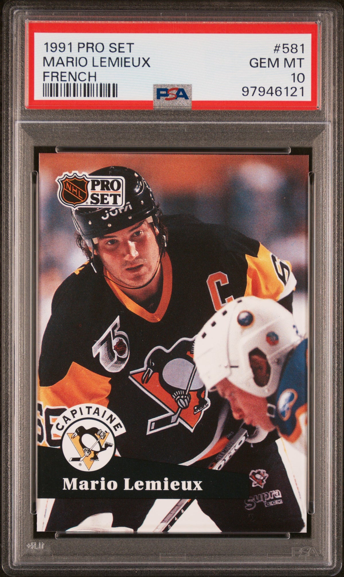 Mario Lemieux 1991 Pro Set French Hockey Card #581 Graded PSA 10 Cert #97946121-Powers Sports Memorabilia