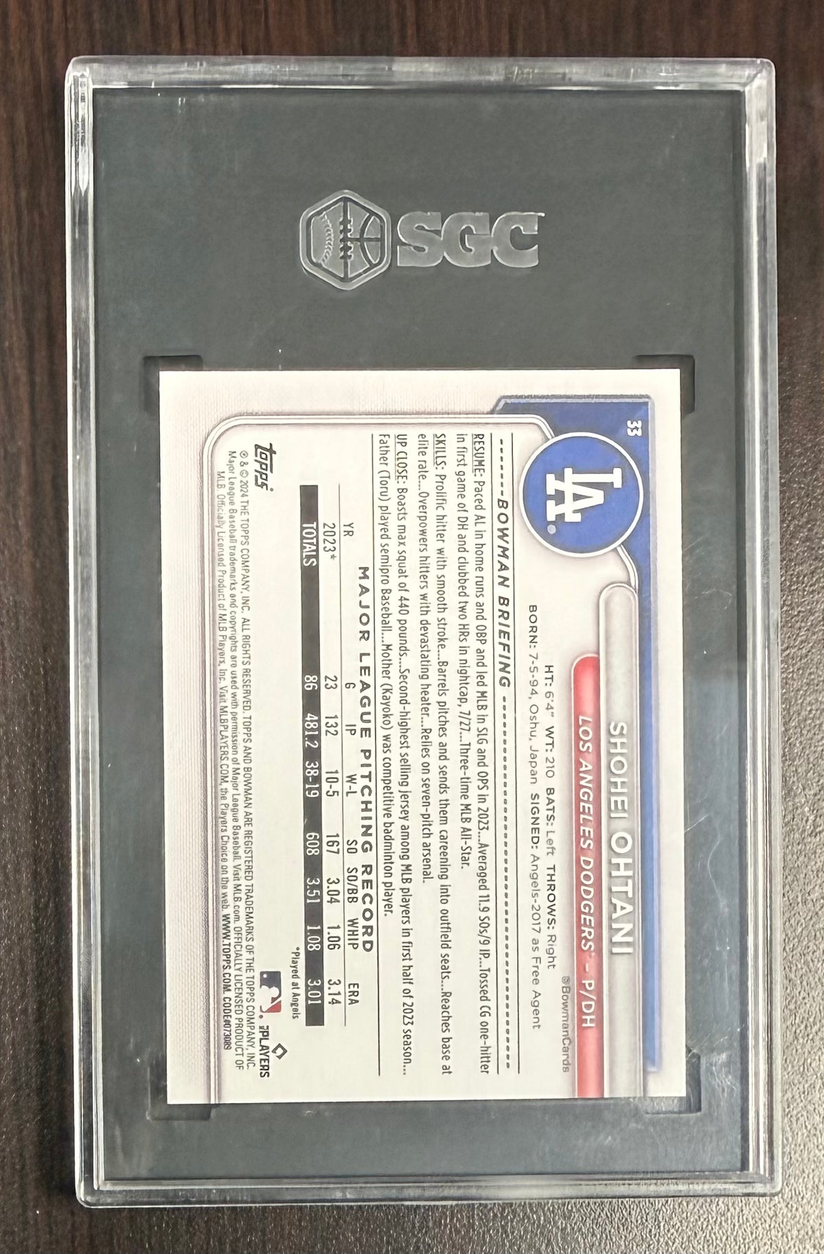 Shohei Ohtani 2024 Bowman Los Angeles Dodgers Baseball Card #33 Graded SGC 10 Cert #9798875-Powers Sports Memorabilia