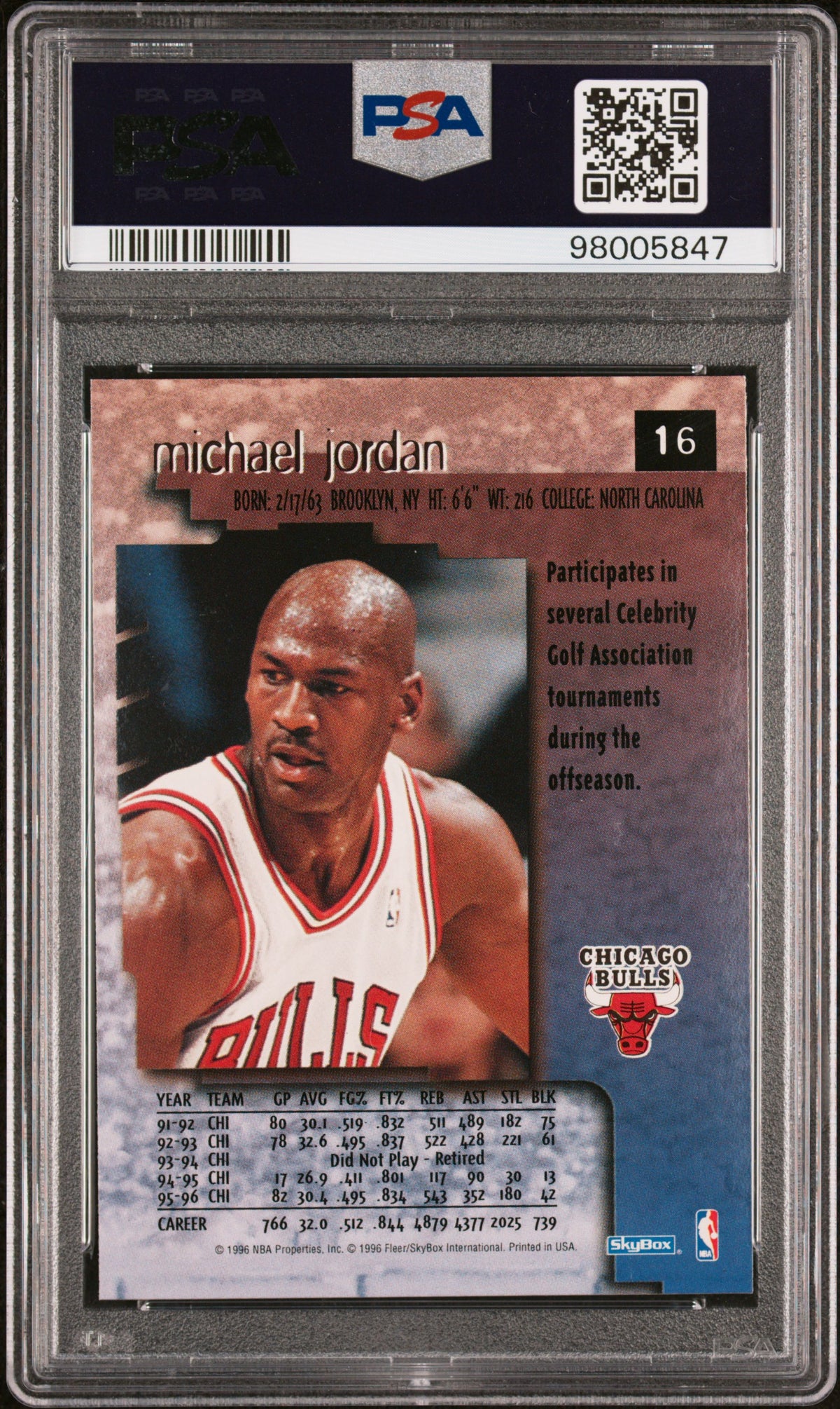 Michael Jordan 1996 Skybox Premium Basketball Card #16 Graded PSA 8-Powers Sports Memorabilia