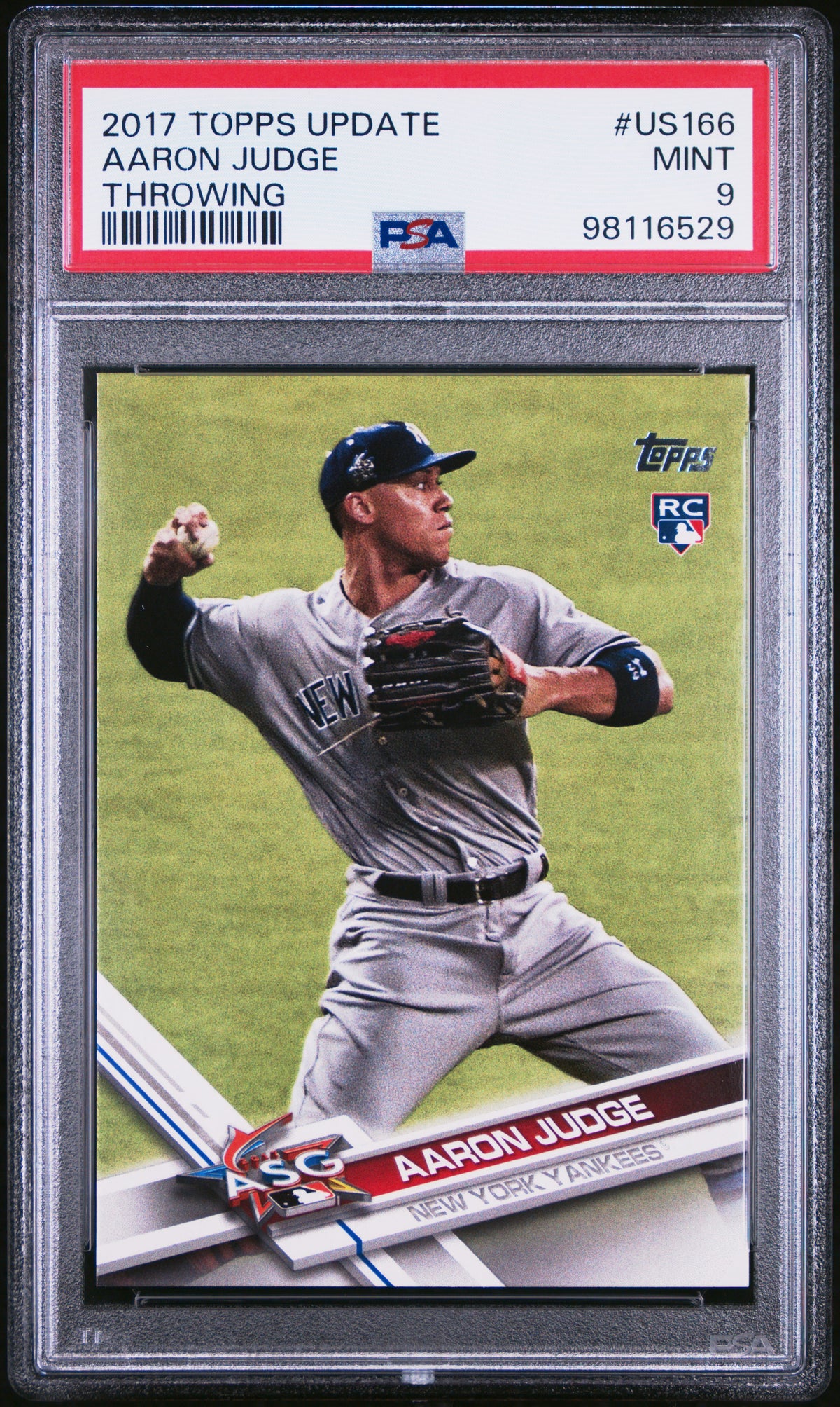 Aaron Judge 2017 Topps Update Throwing Baseball Rookie Card #US166 Graded PSA 9 Cert # 98116529-Powers Sports Memorabilia