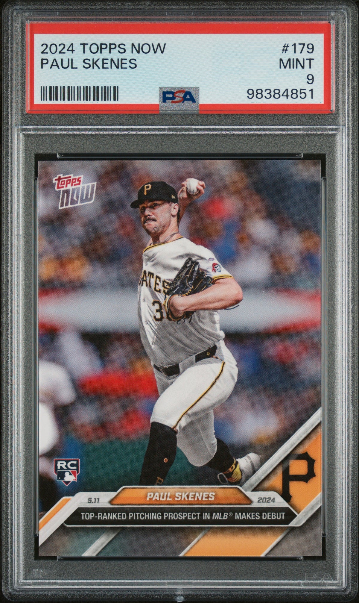 Paul Skenes 2024 Topps Now MLB Debut Pittsburgh Pirates Baseball Rookie Card #179 Graded PSA 9 Cert #98384851-Powers Sports Memorabilia