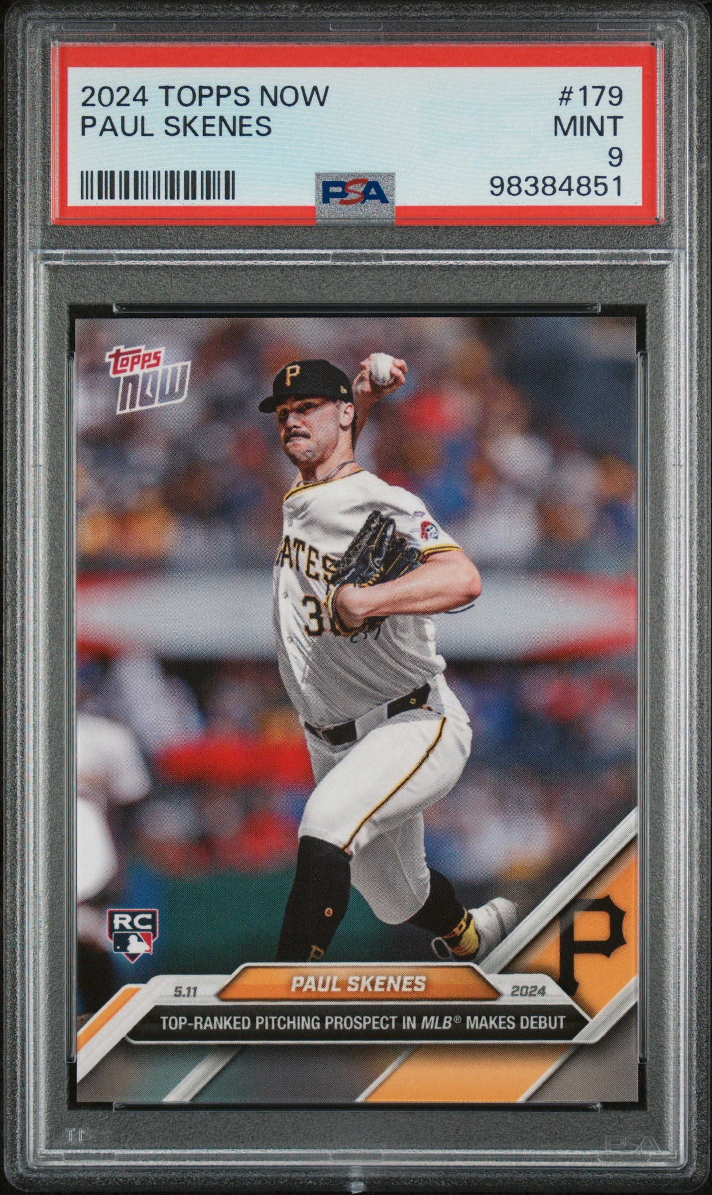 Paul Skenes 2024 Topps Now MLB Debut Pittsburgh Pirates Baseball Rookie Card #179 Graded PSA 9 Cert #98384851-Powers Sports Memorabilia