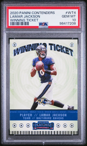 Lamar Jackson 2020 Panini Contenders Winning Ticket Card #WT4 Graded PSA 10-Powers Sports Memorabilia