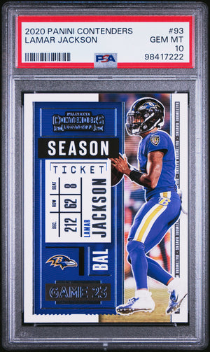 Lamar Jackson 2020 Panini Contenders Football Card #93 Graded PSA 10-Powers Sports Memorabilia