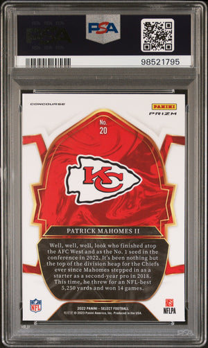 Patrick Mahomes II 2022 Panini Select Silver Prizm Kansas City Chiefs Football Card #20 Graded PSA 10 Cert #98521795-Powers Sports Memorabilia