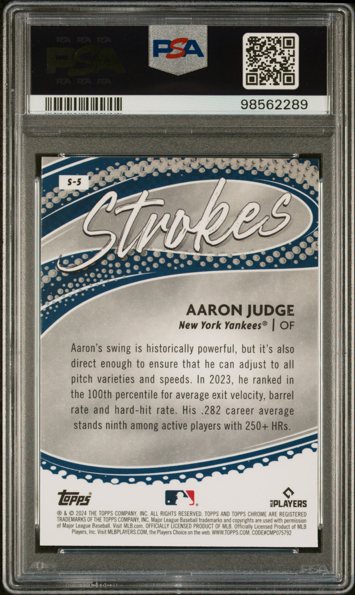 Aaron Judge 2024 Topps Chrome Strokes New York Yankees Baseball Card #S5 Graded PSA 10 Cert #98562289-Powers Sports Memorabilia