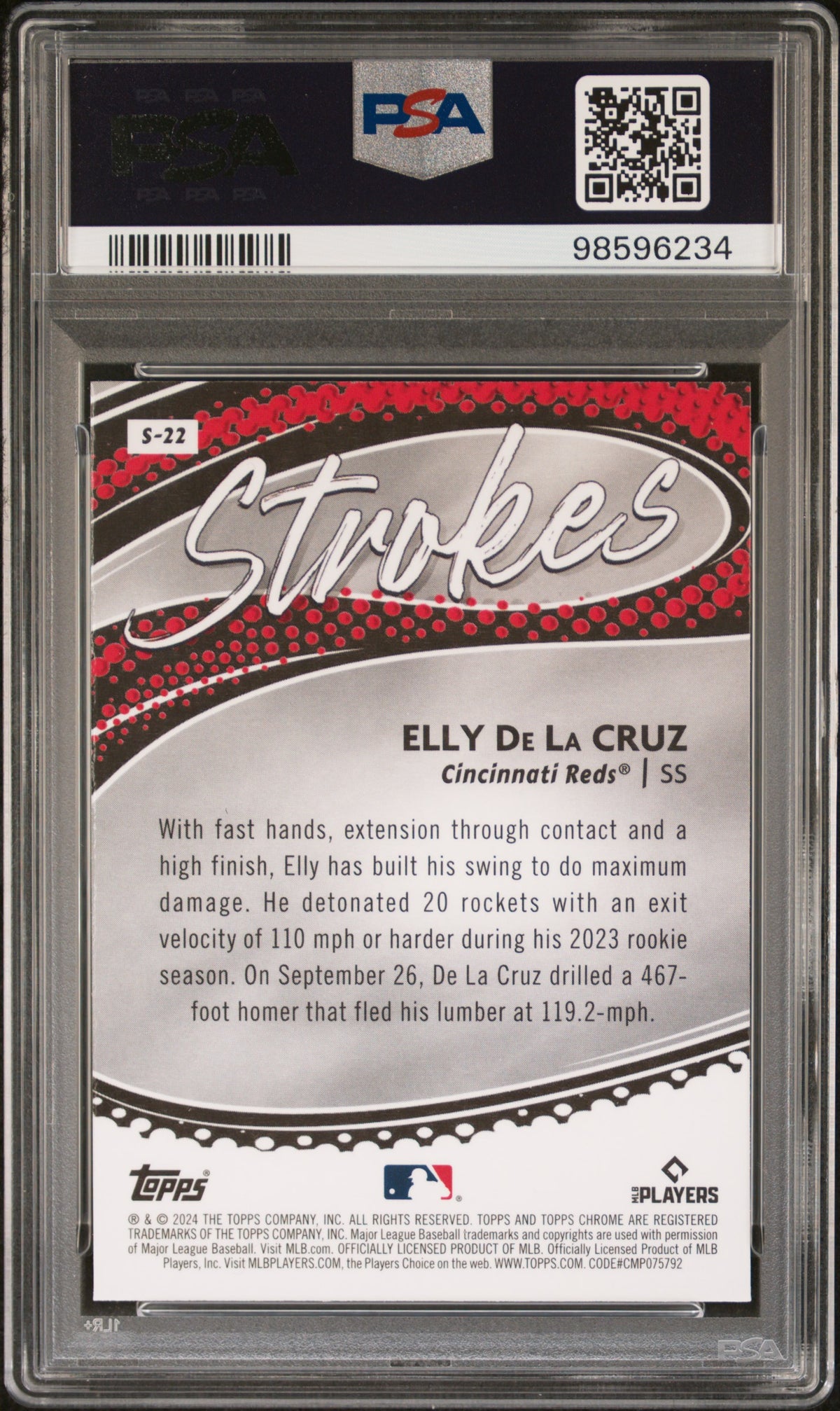Elly De La Cruz 2024 Topps Chrome Strokes Cincinnati Reds Baseball RC Rookie Card #S22 Graded PSA 10 Cert #98596234-Powers Sports Memorabilia