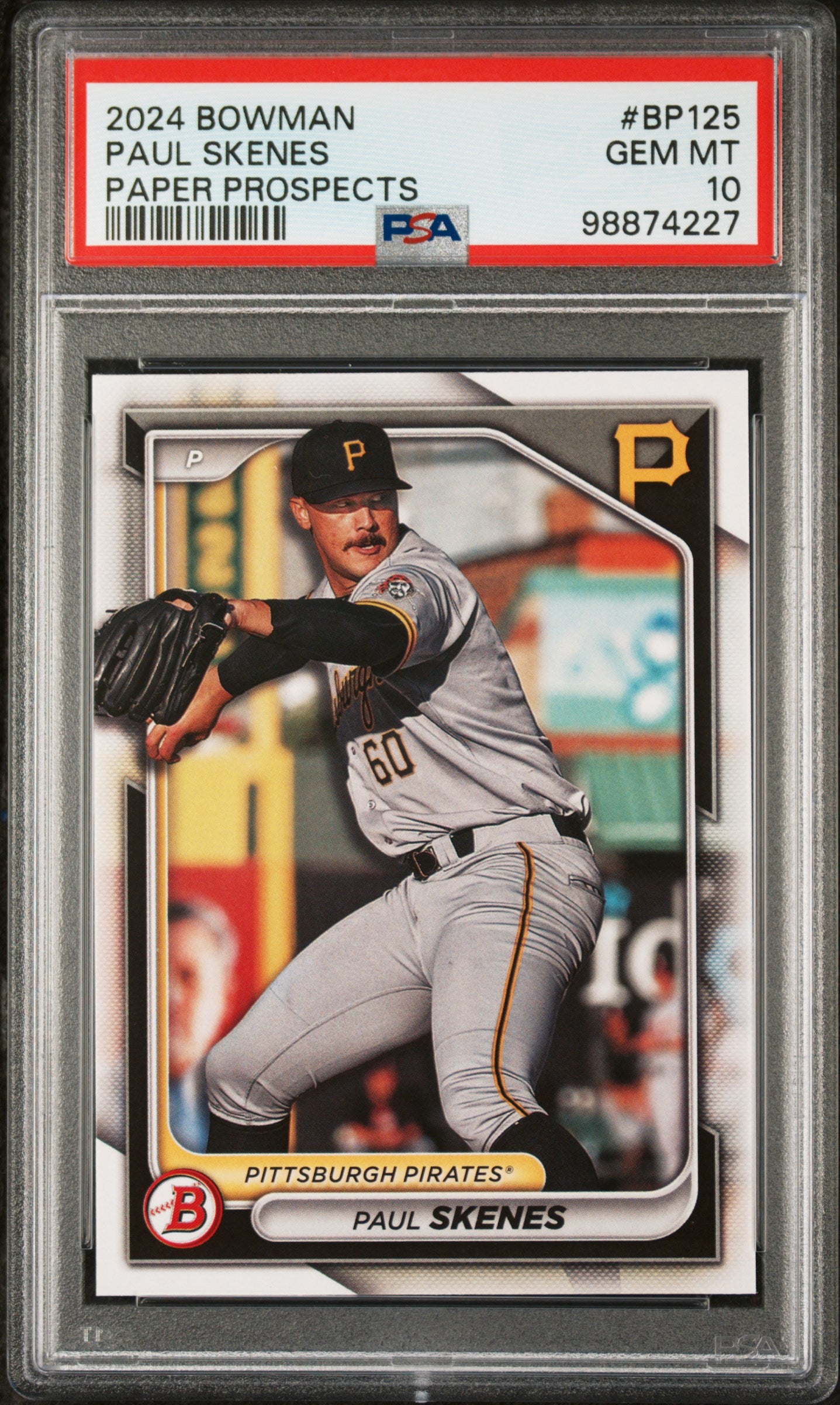 Paul Skenes 2024 Bowman Paper Prospects Baseball Rookie Card #BP125 PSA 10-Powers Sports Memorabilia