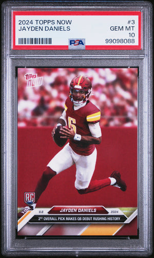Jayden Daniels 2024 Topps Now NFL Debut Football Rookie Card #3 Graded PSA 10